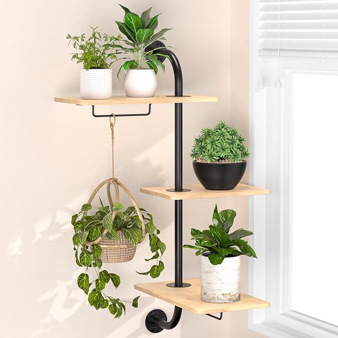 YUOROS Window Plant Shelves, 3-Tier Rotating Plant Shelf Stand, Indoor Metal Wall Plant Holder YUOROS