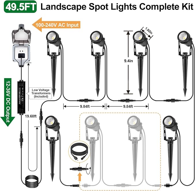 Outdoor Landscape Lighting, 4 Pack LED Outdoor Spot Lights with Transformers, 12V Warm White Low Voltage Landscape Lights IP65 Waterproof Plug in Spotlight for Yard House Pathway Tree Pools IRISECO