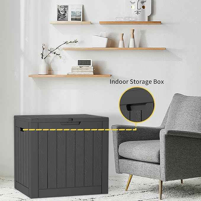36 Gallon Outdoor Deck Box, Lockable Waterproof Outdoor Storage Boxes For Garden Tools,Indoor Cushions,Accessories Outside Storage Resin Weatherproof Container(Black)