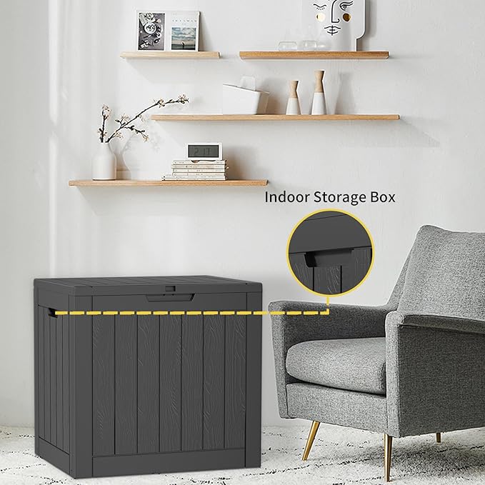 EasyUp 31Gallon Outdoor Deck Box Waterproof,Indoor and Outdoor Storage Box,Resin Storage Bin for Patio Furniture Cushions Garden Tools,UV Resistant（Black） EASYUP