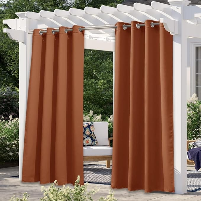 NICETOWN Patio Outdoor Waterproof Curtain, Rustproof Grommet Thermal Insulated Blackout Outdoor Drape Privacy Blinds for Porch/Yard, Mecca Red, 1 Panel, W52 x L120 NICETOWN