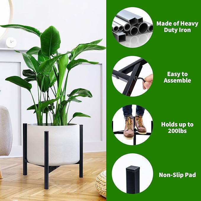 Airpark Plant Stand Indoor Adjustable, Metal Modern Plant Stand, Heavy Duty Stable Plant, Fit 8-12 inch Pots, Number of Items-2, Color-Black (Pot & Plant Not Included) Airpark