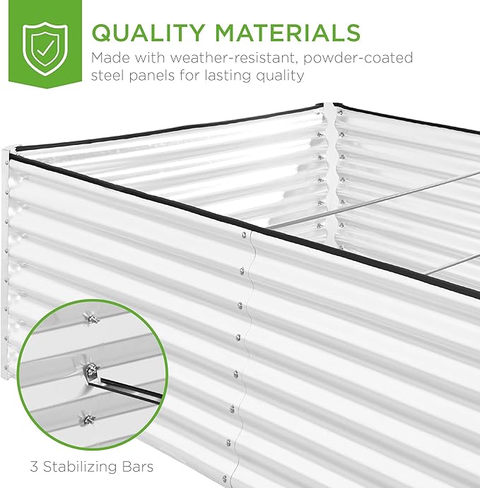 Best Choice Products 8x4x2ft Outdoor Metal Raised Garden Bed, Deep Root Planter Box for Vegetables, Herbs & Flowers, 478-Gallon Capacity, 100% Non Toxic Materials - White BestChoiceProducts