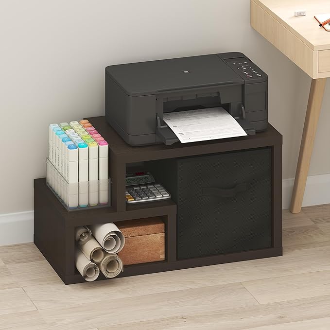 Furinno Viola Storage Shelf, Storage Rack with Bin, Book Shelf, Bookshelf, Display Rack, with Bin Drawers, for Organization, Living Room, Home Office, Black Dark Oak Furinno-FitsYourSpaceFitsYourBudget