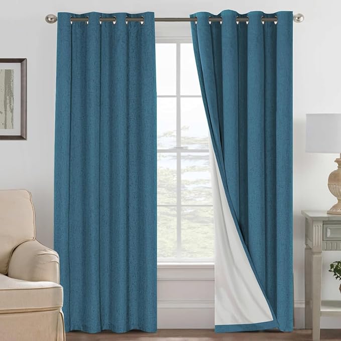 H.VERSAILTEX 100% Blackout Curtains for Bedroom Thermal Insulated Linen Textured Curtains Heat and Full Light Blocking Drapes Living Room Curtains 2 Panel Sets, Blue Sapphire, 52x108 Inch HVERSAILTEX