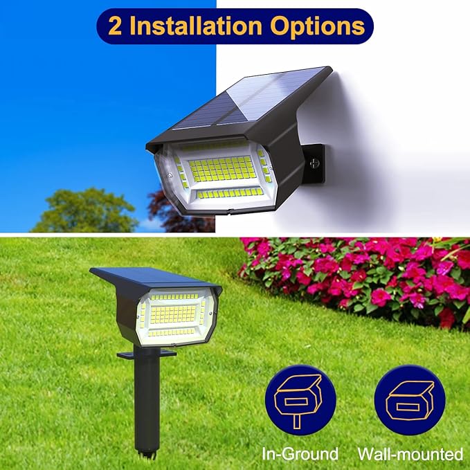 LOTMOS Solar Spot Lights Outdoor Waterproof IP67, 10 Pack Landscape Spotlights with 72 LEDs，3 Modes/ 2-in-1/Auto On/Off Solar Powered Flood Lights for Outside Garden Lawn Patio Driveway (Warm White) LOTMOS