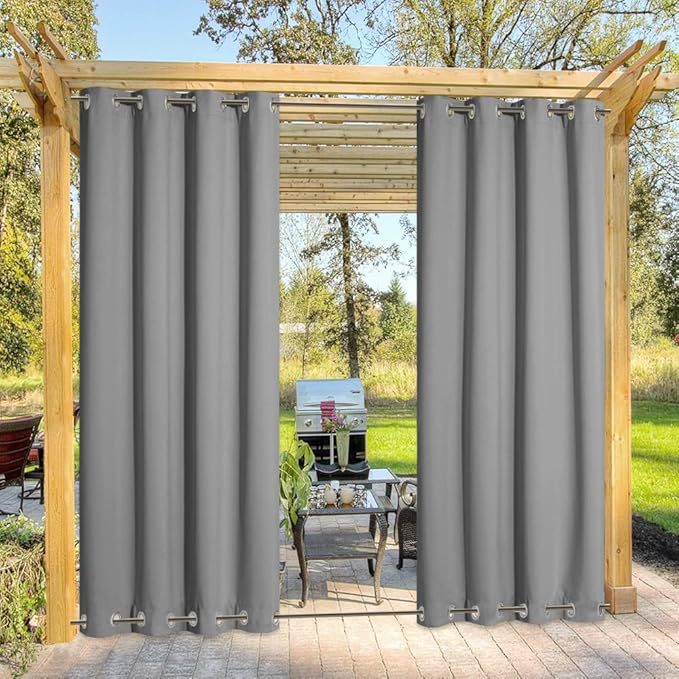 NICETOWN Outdoor Curtain Waterproof for Patio Extra Long, Windproof Thermal Insulated Top and Bottom Stainless Steel Grommets Blackout Outdoor Drape for Porch, Silver Grey, 1 Piece, W52 x L108 NICETOWN