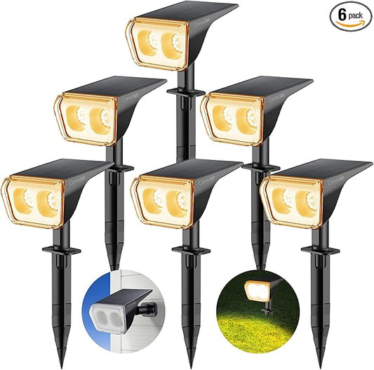 Consciot Solar Spot Lights Outdoor Waterproof, 24 LED Dusk-to-Dawn Solar Spotlight, 2 in 1 Adjustable Wall Lights, Warm White Solar Landscape Spotlights for Garden Yard Wall Walkway, 6 Pack Consciot