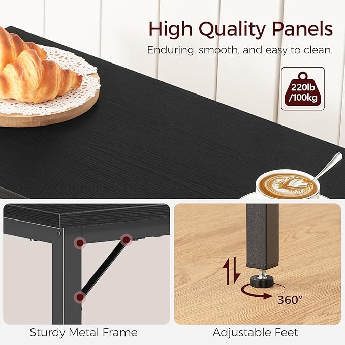 Narrow Bar Table, 63-Inch Pub Table for Dining Room, Counter Bar Tables with Sturdy Metal Frame, Connectable Bar Table, Multifunctional Console Table, Black BTBK1601 MAHANCRIS