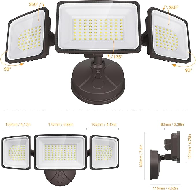 Onforu 130W Flood Lights Outdoor, 13000LM Brightness LED Light Outside, IP65 Waterproof LED Exterior Floodlight with 3 Adjustable Heads, 6500K White Outdoor Security Light for Yard Garage Eave Onforu
