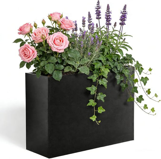 Metal Rectangular Planter, Metal Planter Box, 38" L x 13" W x 30" H Large Heavy Duty Tall Black Planter Box with Drainage Holes and Adjustable Balancing Feet Ideal for Porch, Garden, Patio, Yard ZeeitGluu