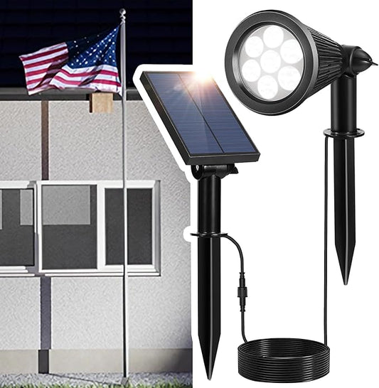 Solar Spotlights Outdoor for Flag Pole, Bright 7-LED Solar Spot Lights with Separate Panel Waterproof, Dusk-to-Dawn Flagpole Lights, Adjustable Landscape Ground Wall Lighting for House Garden(White) SFSUNFUNY