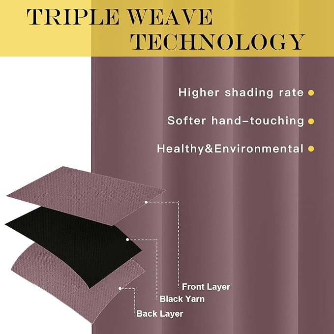 NICETOWN Blackout Curtains 120 inch Length for Sliding Glass Door, Grommet Thermal Insulated Room Darkening Sound Reducing Drapes for Room Divider, 1 Panel, W52 x L120, Dry Rose NICETOWN
