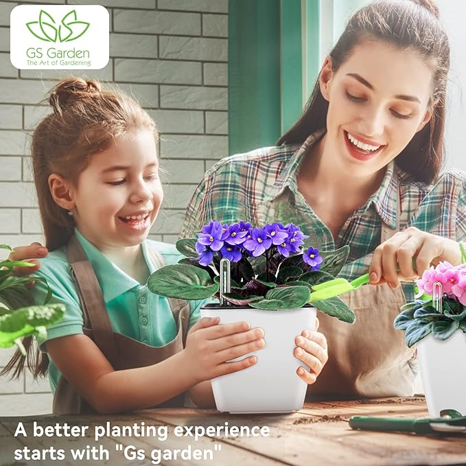 Self Watering Planters for Indoor Plants : 5 inch 6 Pack White Planter with Water Level Indicator African Violet Self Watering Flower Pot for Herb pots GsGardenSpecialty