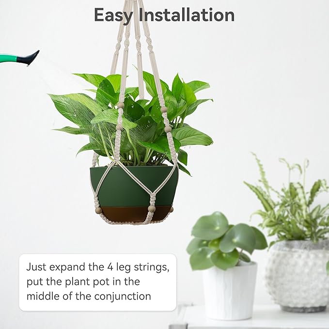 USLAI Macrame Plant Hanger Indoor Outdoor, Fits 4 to 15 Inch Pots, Strong Hanging Planter Holder, Boho Home Decor, 35 Inch, Ivory, Set of 3 (POTS NOT Included) USLAI