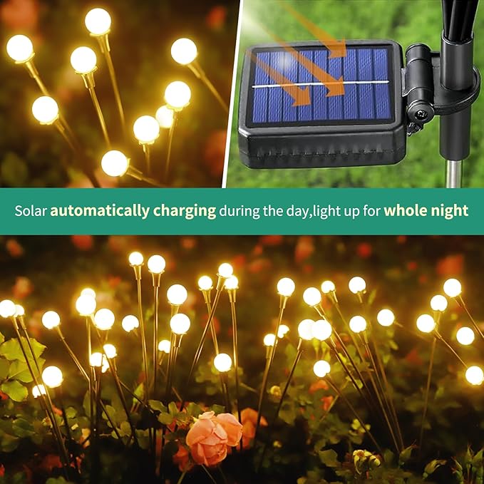 Solar Lights Outdoor Waterproof 4 Pack of 32 LEDs Garden Patio Firefly Decoration Unique Gifts Women Grandparents Rootora