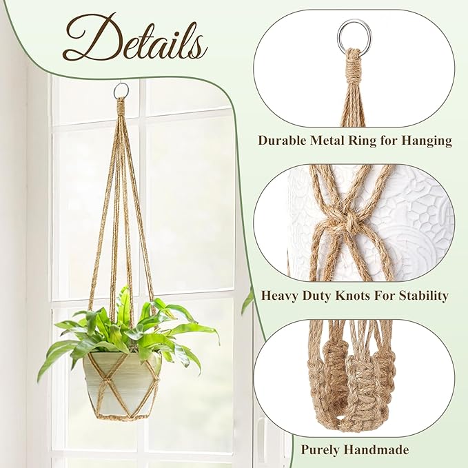 Dahey Macrame Plant Hanger Set of 3 with Hooks Indoor Hanging Planter Basket 35"/29"/23" Handmade Woven Cotton Rope Flower Pot Crochet Plant Holder Stand for Boho Home Decor No Tassels,Brown Dahey