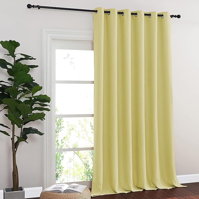 NICETOWN Blackout Room Divider Curtains for Sliding Glass Doors 102 Inches Long 1 Panel, Extra Wide Curtains for Doorway Patio Bedroom Living Room (Paler Yellow, 80Wx102L, 1 Panel) NICETOWN