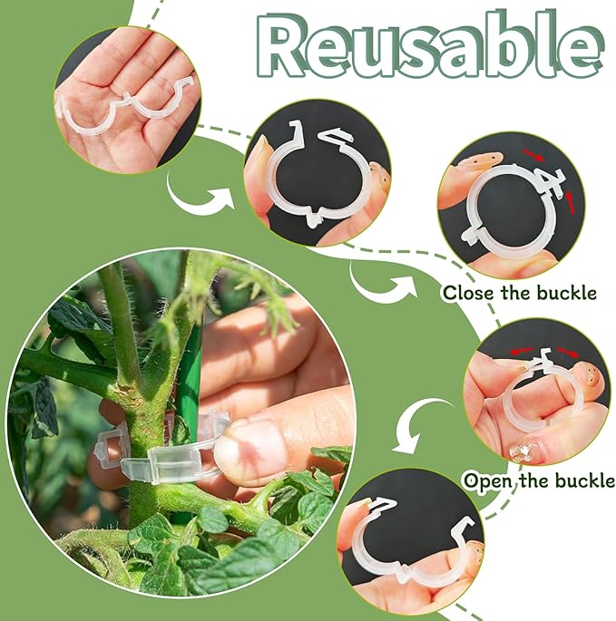 OJYUDD 200 Pcs White Plant Support Garden Clips,Secured Plastic Plant Clip,Tomato Vine Clips,Climbing Plant Support Clips for Flower Vine Twine Orchid OJYUDD