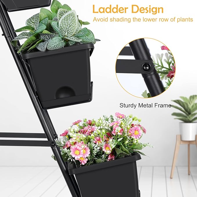 OYEAL Raised Garden Bed 4 Tier Vertical Garden Planters Indoor Outdoor Raised Planter Box with Legs Elevated Herb Garden Planter for Flowers Vegetables Plants, Black OYEAL