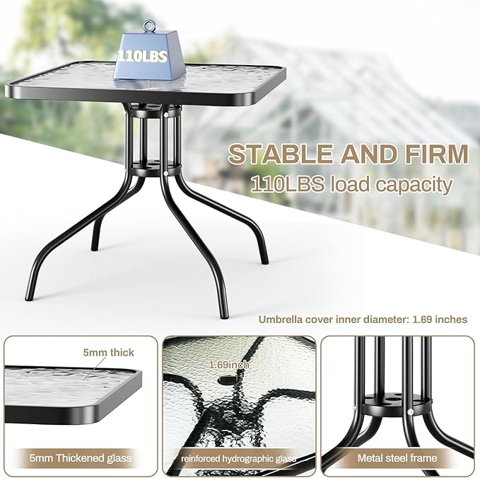 TLSUNNY Patio Dining Set 5 Pieces, All Weather Outdoor Furniture W/30"X 30" Table and 4 Stackable Textilene Chairs, Metal Table and Chairs for Lawn, Garden, Poolside, Backyard (Umbrella not Included) TLSUNNY