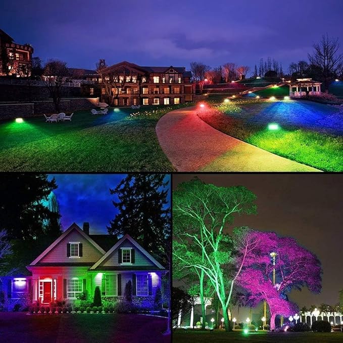 Led Flood Light 30W, 300W Equivalent 3000 LM Outdoor Color Changing Led Stage Landscape Lights, Bluetooth RGBW Smart Floodlights 2700K & 16 Million Colors&Timing& Music Sync, IP66，US 3-Plug (2 Pack) MELPO