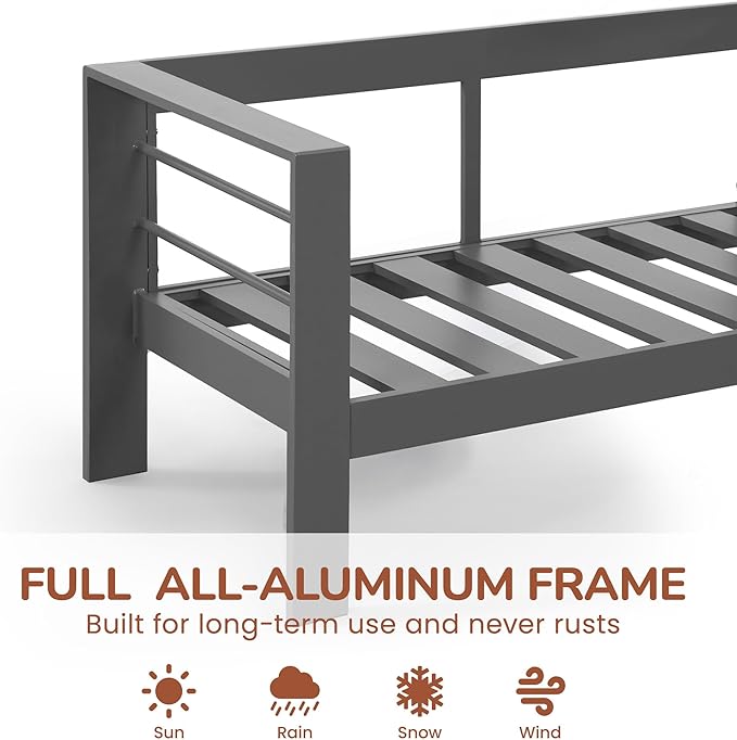 Solaste Outdoor Loveseat Aluminum Patio Furniture Sofa, All-Weather Metal Outdoor Couch with Cushions,Dark Grey Solaste