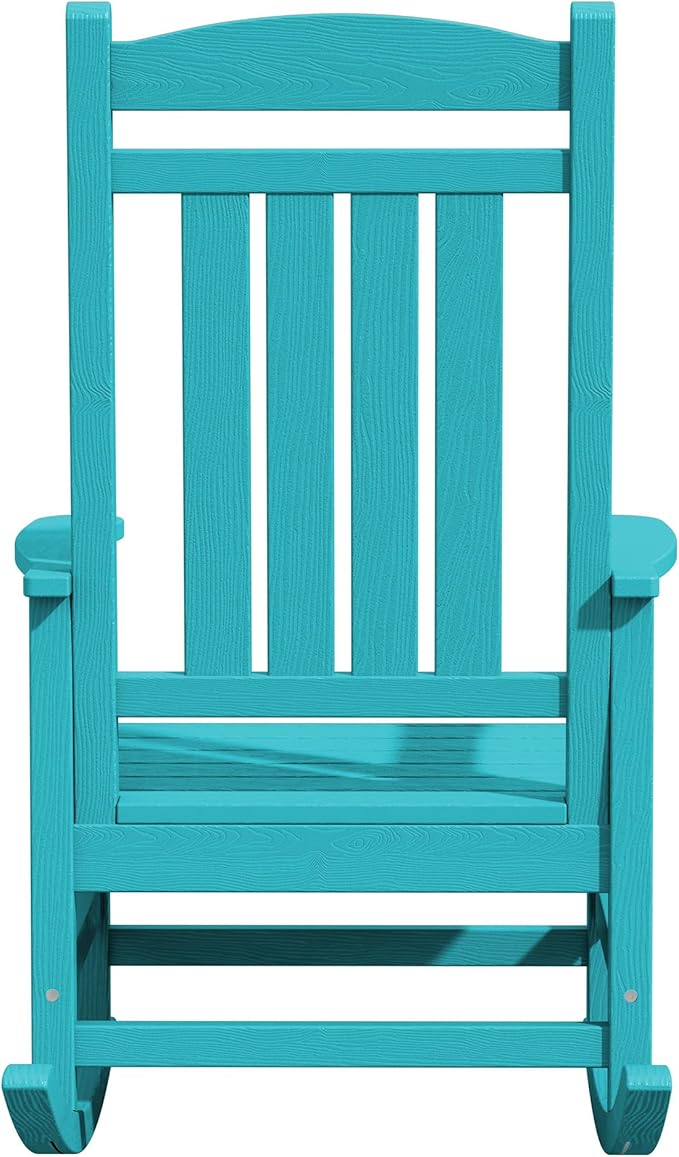 KINGYES HDPE Outdoor Rocking Chair Set of 4, All-Weather Poly Patio Rocking Chairs with 330lbs Support for Adults, Aruba Blue KINGYES