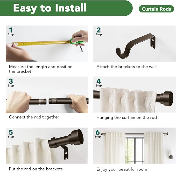 Curtain Rods for Windows 28 to 48, 1 Inch Adjustable Heavy Duty Long Window Outdoor Curtain Rod for Patio, Drapery Rods with Simple End Caps, Size 32"-60", Antique Bronze TimeForest