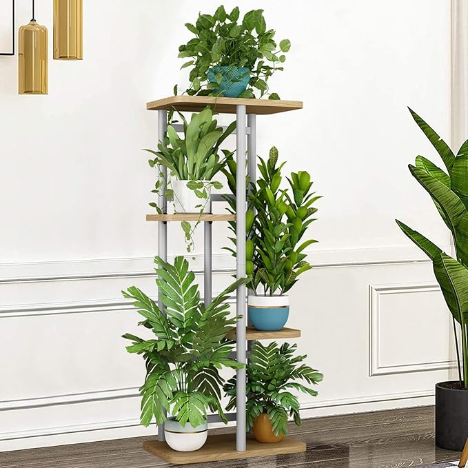 LINZINAR Plant Stand Indoor 4 Tier 5 Potted Multiple Plant Shelf Stands for Garden Corner Balcony Living Room White LINZINAR
