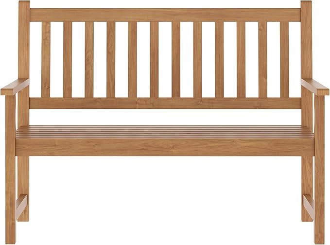 Flash Furniture Adele Commercial Indoor/Outdoor Acacia Wood Bench, 2-Person Slatted Patio Loveseat, for Use in Yard, Garden, Porch, or Park, Brown FlashFurniture