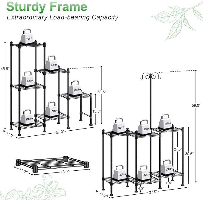 Plant Stand Indoor Outdoor, Heavy Duty Metal Waterproof 6 Tiered Plant Shelf for Multiple Flower Planter Holder Rack, Black - C6 CYXPHION