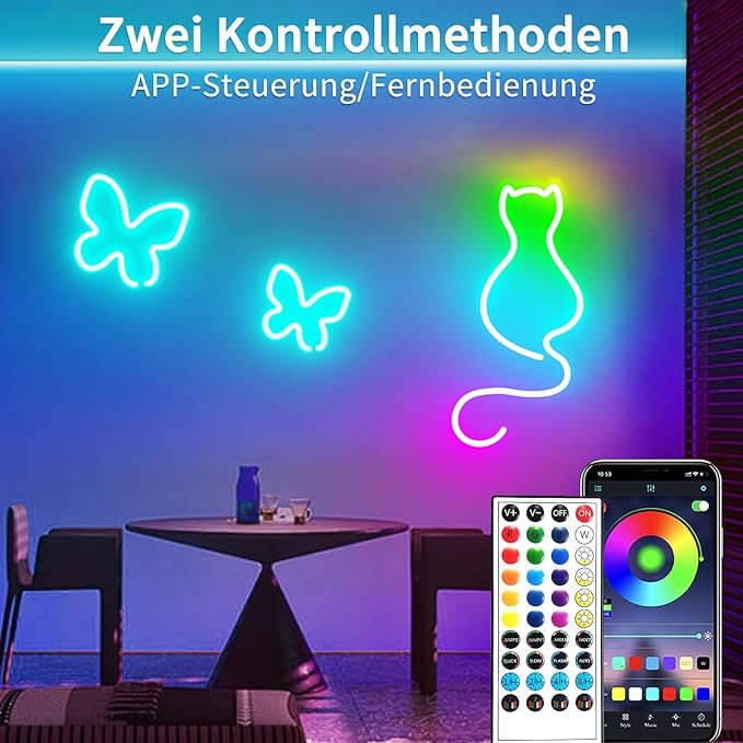 132FT Neon LED Rope Lights IP65 Waterproof LED Lights for Bedroom Flexible LED Light Strip with Remote/APP Control RGB Lighting Strip for Indoors Outdoors Bedroom Room Home Décor segrass