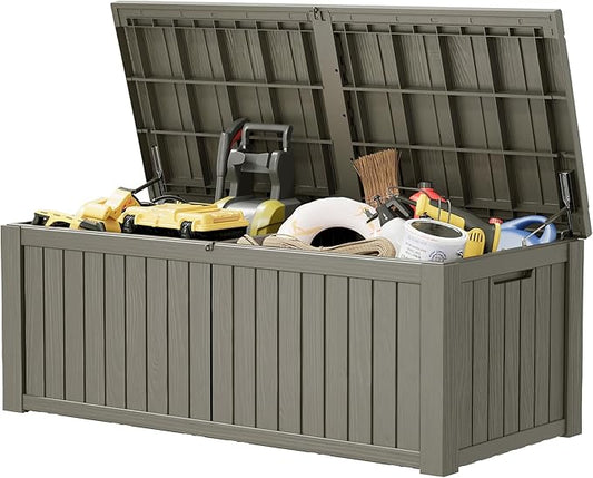Outdoor Storage Box, Resin Deck Boxes Indoor and outdoor, Waterproof Storage Box Lockable Lid (Grey,200 Gallon) NBYSGO