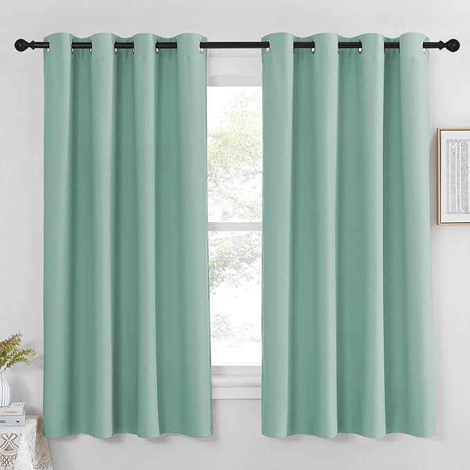 NICETOWN Blackout Curtain Panel 63 inch Long for Window - Thermal Insulated Solid Grommet Blackout Drape for Bedroom Living Room Kitchen (Single Panel, 52W x 63L, Aqua Blue) NICETOWN