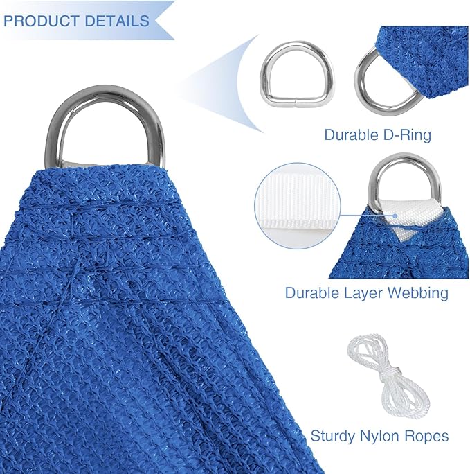 E&K Sunrise 11' x 11' x 11' Sun Shade Sail Triangle Canopy Shade Cover UV Block for Patio Backyard Garden Outdoor (Blue) EKSUNRISEINC