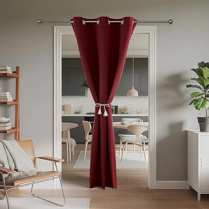 Joydeco Blackout Door Curtain for Doorway Privacy 96 Inches Long, Grommet Closet Curtain for Open Closet, Room Divider for Bedroom Living Room (Burgundy Red, 52Wx96L, 1 Panel) JOYDECO