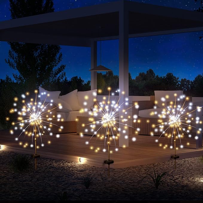 JJGoo Solar Firework Lights, 2 Pack 120 LEDs 2 Lighting Modes Solar Garden Lights Outdoor Waterproof for Yard Patio Walkway Pathway Party Wedding Christmas Decorative - Mixed Color JJGoo