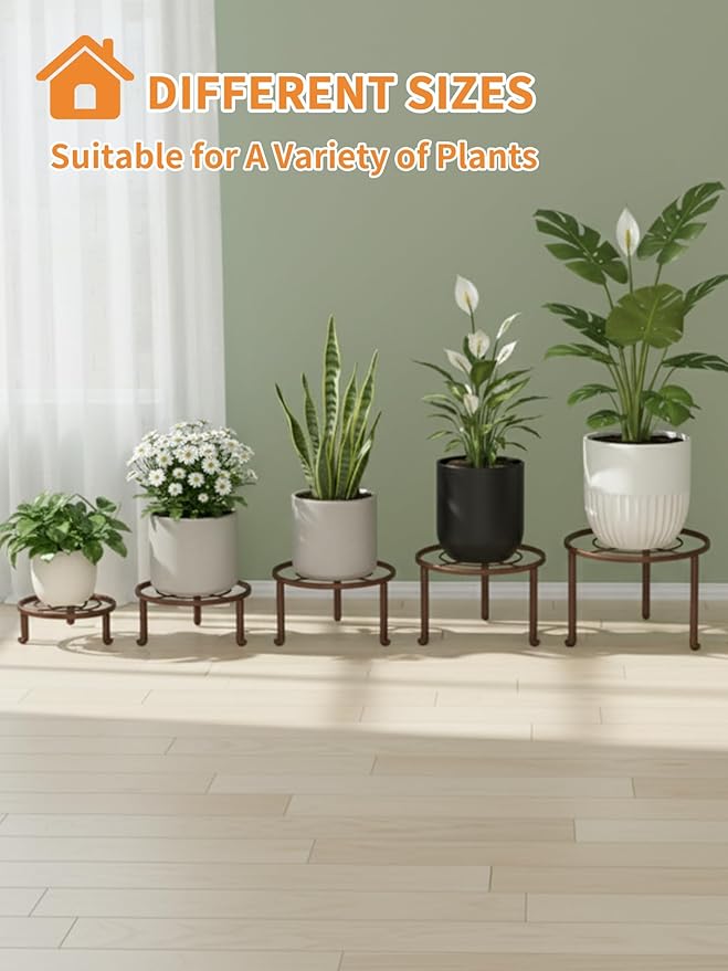 5 Pack Plant Stand Indoor Outdoor, Flower Pot Stand Plant Rack for Home Courtyard Gardens, Round Metal Corner Plant Stand for Flower Holder for Multiple Plants Rootora
