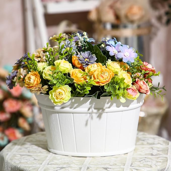 Layhit 6 Pcs Wall Hanging Planters Outdoor Pot Planter Wine Barrel Planter Distressed Oak Thickened Plastic Water Storage Flower Pots for Flower Indoor Outdoor(10 Inches,White) ShungLan