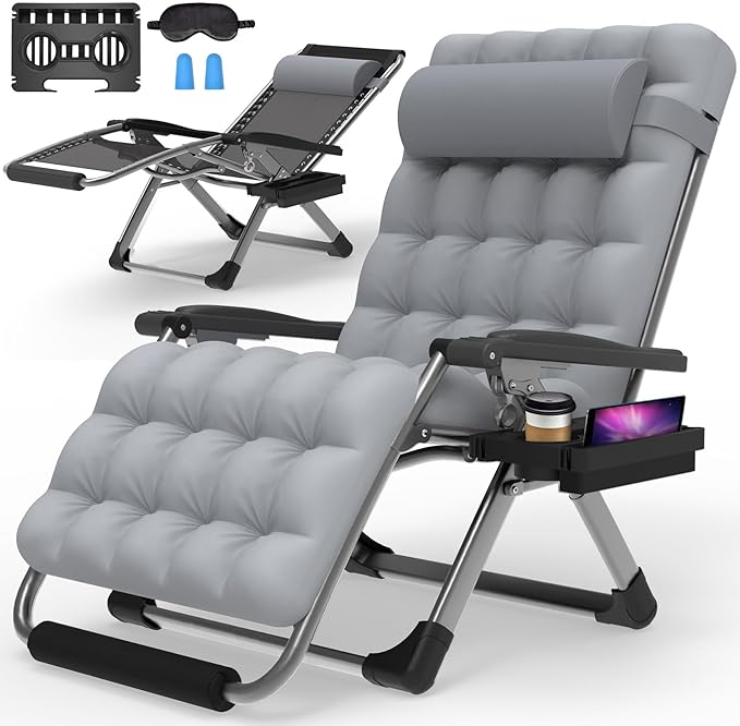 Suteck Oversized Zero Gravity Chair,33In XXL Lounge Chair w/Removable Cushion&Headrest, Reclining Camping Chair w/Upgraded Lock and Footrest, Reclining Patio Chairs Recliner for Indoor Outdoor,500LBS Suteck