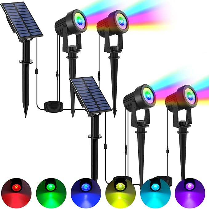 Solar Spotlights Outdoor Waterproof, RGB Landscape Spotlights, Christmas Decorative Solar Spot Lighting for Garden, Yard, Pathway, Lawn, Poolside, Party, 2-in-1 Mounted (RGB, 2 Pack) LINQELLY