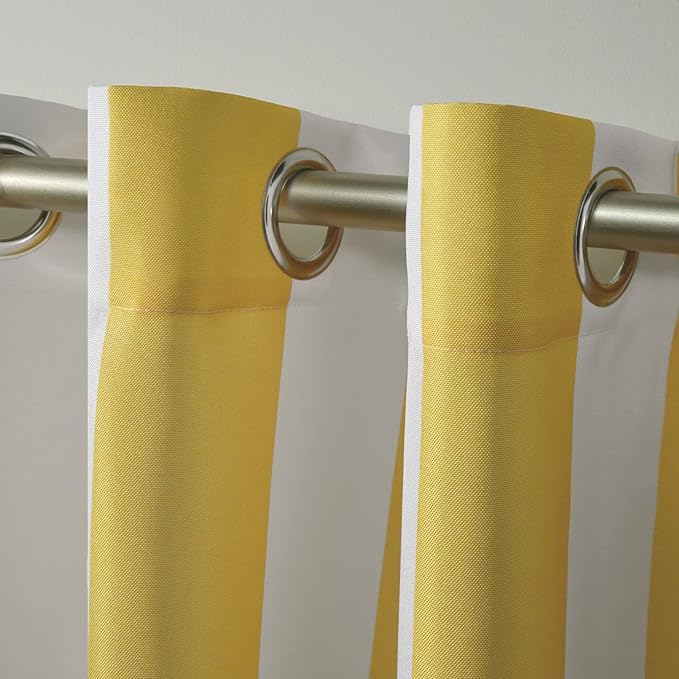 Exclusive Home Canopy Stripe Indoor/Outdoor Grommet Top Curtain Panel, 54"x96", Sunbath / White, Set of 2 Exclusive+Home