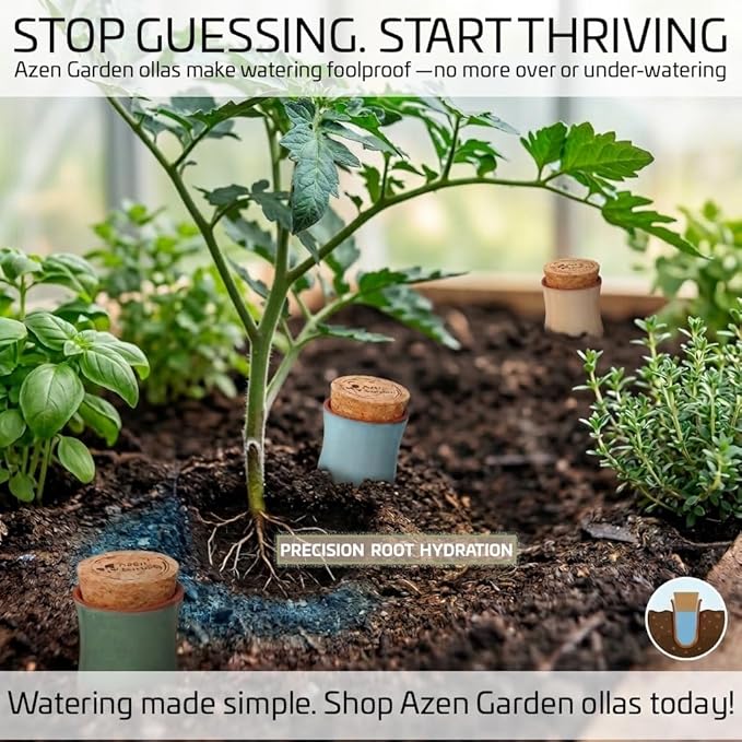 Ollas Plant Watering Globes - Terracotta Self Watering Planter Insert - Automatic Water Bulbs for Indoor/Outdoor Plants - Easy Refill System - Set of 4 AzenGarden