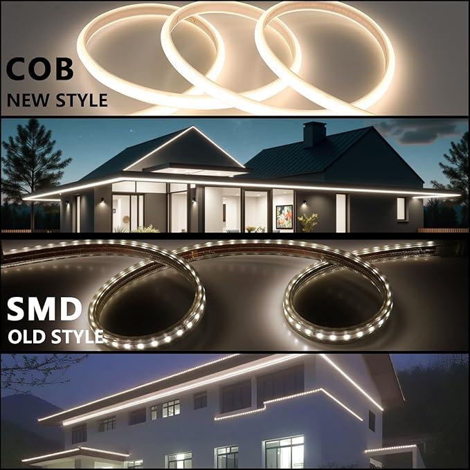 AC 110V COB LED Strip Lights Outdoor Waterproof 65.6ft, 4000K Natural White Super Bright 200W CRI 90+ LED Rope Light, IP65 Flexible Cuttable, for Bedroom Garden Commercial House BENLUN