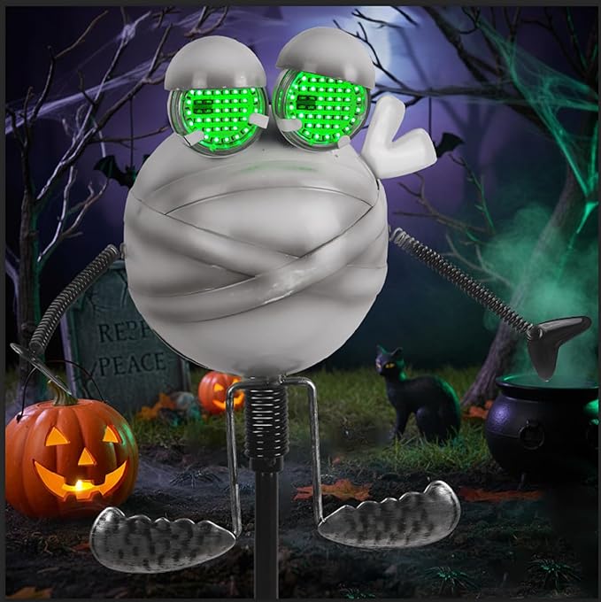 Halloween Pathway Lights 38.2" with Realistic Eye Movement, Mummy Halloween Lawn Stakes for Cute Outdoor Decorations with Solar Eyeball Lights YHSOLAR