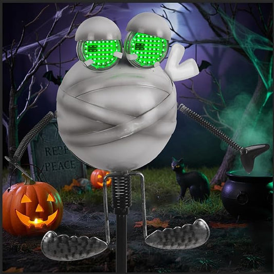 Halloween Pathway Lights 38.2" with Realistic Eye Movement, Mummy Halloween Lawn Stakes for Cute Outdoor Decorations with Solar Eyeball Lights YHSOLAR