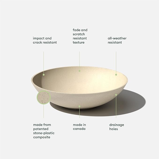Veradek Mason Series Lane Bowl Planter| for Indoor or Outdoor Tabletops/Gardens |Made from Plastic-Stone Composite with Drainage Holes|Modern Décor for Flowers, Succulents, Small Plants VeradekOutdoor