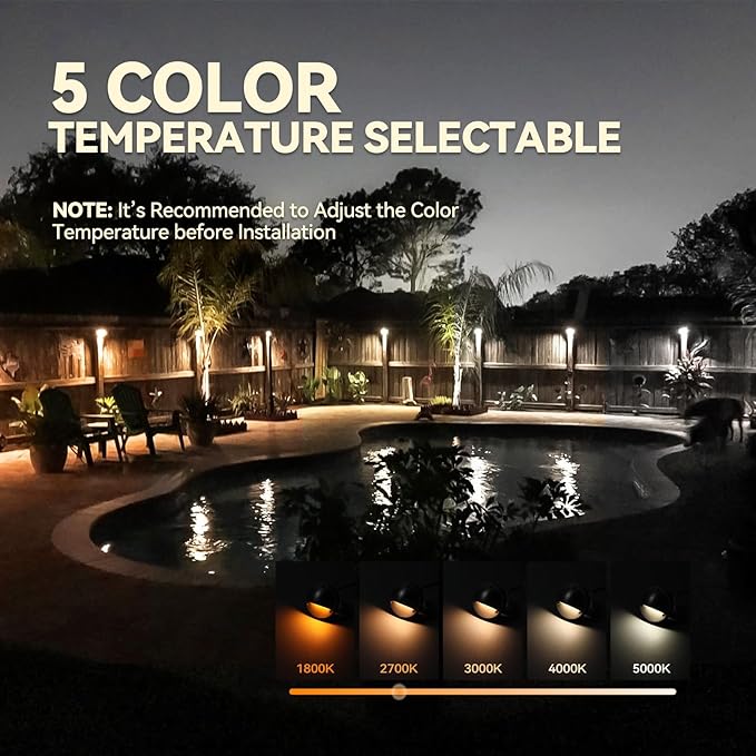 LEONLITE 12-Pack Update 5CCT LED Low Voltage Deck Lights, 180LM 3.5inch Landscape Step Railing Fence Light, 12-24V AC/DC, CRI90, Die-cast Aluminum Housing & Frosted Glass Lens, UL Cord, Satin Nickel LEONLITE