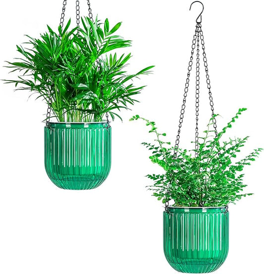 Josteve 5.2 Inch 2 Pcs Self Watering Hanging Planter Indoor Plant Pots Drainage Holes, Outdoor Small Hanging Planters Flower Pot Basket, Visible Water Level, Plant Hanger Home Decor, Gardening Josteve